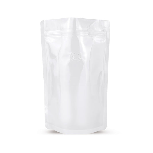 Pungă doypack albă cu valvă aromatică — Imagine principală a pungii cu valvă aromatică, protecție a aromei, de la Elke Plastic