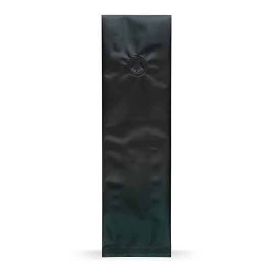 Pungi cu pliuri laterale negre, cu valvă de aromă — Vedere principală a pungii cu valvă de aromă, protecție a aromei, de la Elke Plastic