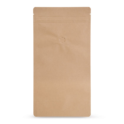 Pungi doypack din hârtie Kraft, cu valvă de aromă — Vedere principală a pungii cu valvă de aromă, aspect hârtie Kraft, de la Elke ...