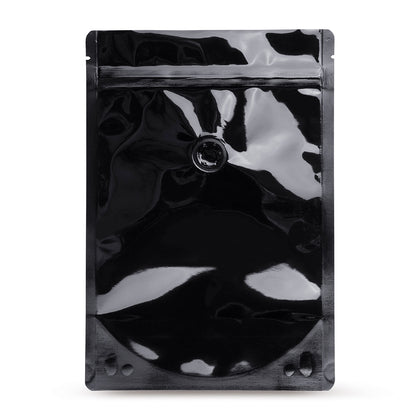 Pungi doypack negre, cu valvă de aromă — Vedere principală a pungii cu valvă de aromă, protecție a aromei, de la Elke Plastic